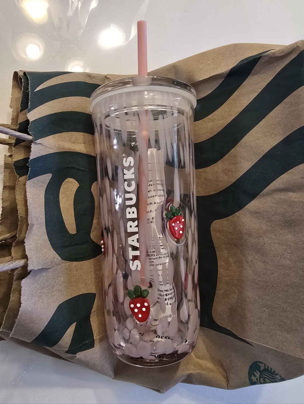 NWT Limited Edition Starbucks 2026 Strawberry 16oz Glass Cold Cup Tumbler